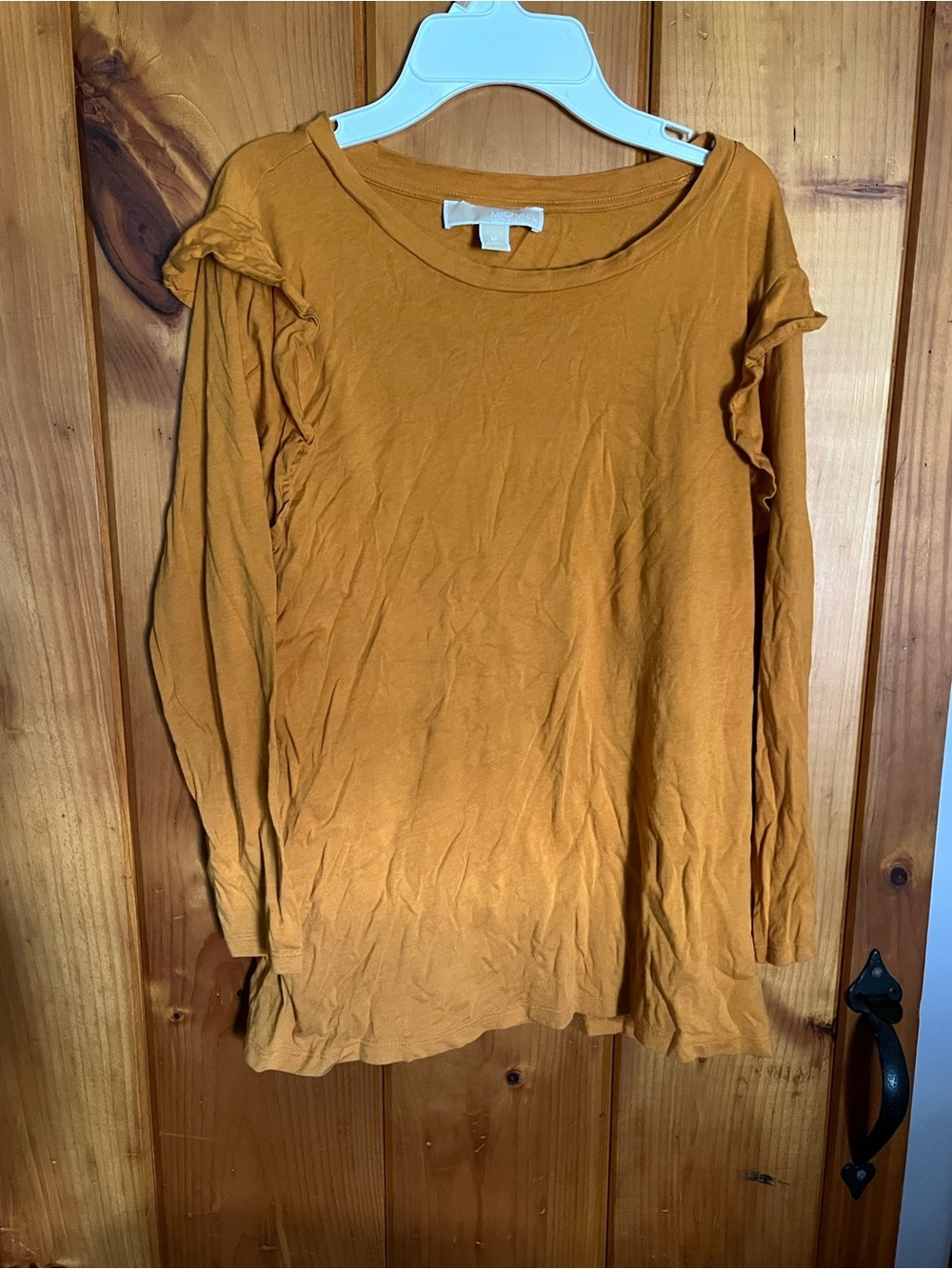 Michael Kors Mustard Long-Sleeve Ruffle Shoulder Tee